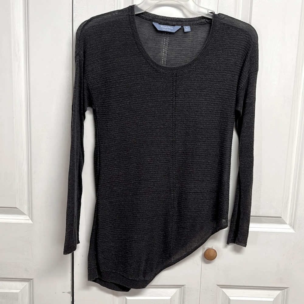 Vintage Simply Vera Dark Gray Drop Shoulder Long Sleeve Long Side Knit Top S